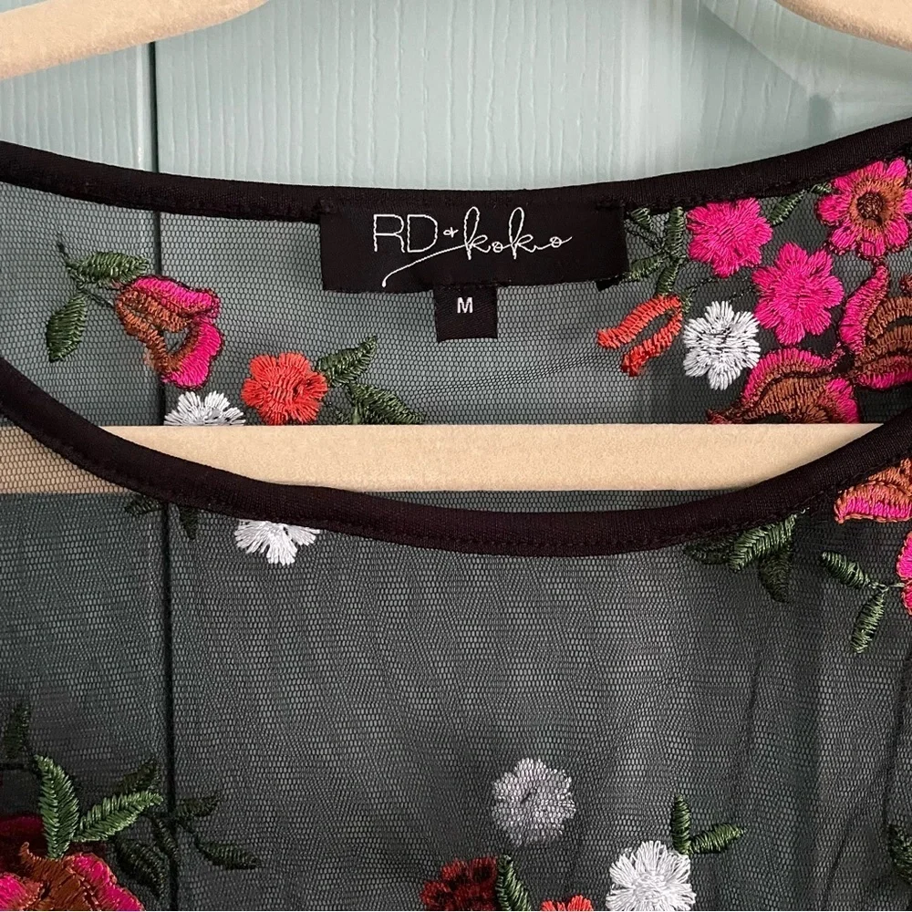 RD+KoKo Black Sheer Overlay Floral Maxi Dress Womens Med Short Sleeve Whimsigoth - Picture 3 of 12